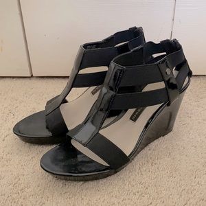 Strappy Black Wedge Heels
